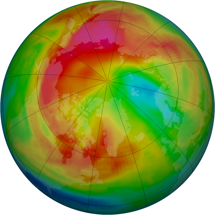 Arctic ozone map for 29 January 1991